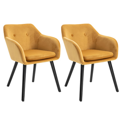 Eetkamerstoel – Kuipstoel – Stoel – Draaistoel – Set van 2 – Okergeel Fluweel – Zwart Houten Onderstel – Ergonomisch Design