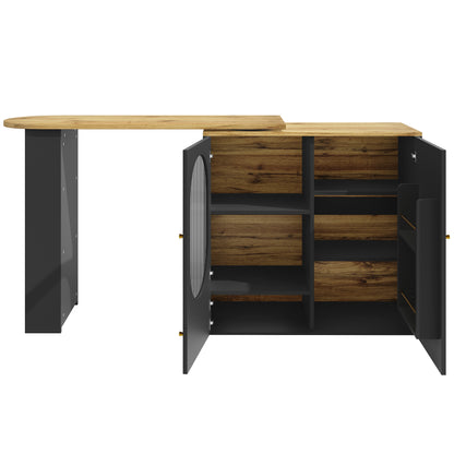 Barkast – Wijnrek – Drankkast – Bartafel – Keukentrolley – 360° Draaibaar – MDF Metalen Frame – 138x39x105 cm – 3 Deuren Met Uitneembare Scheidingswanden