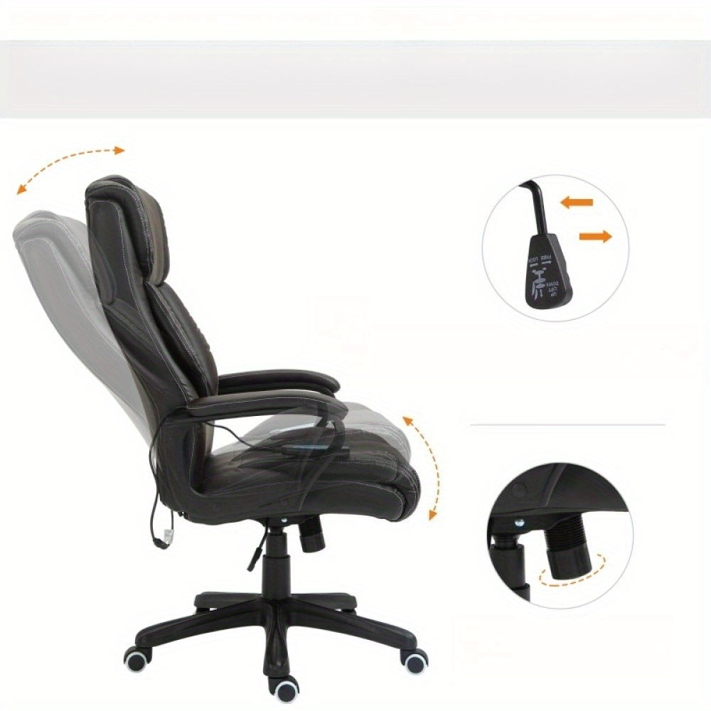 Bureaustoel – Ergonomische Stoel – Office Chair – Gamerstoel – Bureaukruk – Verstelbare Hoogte – Lendensteun & Hoofdsteun – Stevig Metaal Frame – Vijfwielige Draaivoet – Gevoerde Armleuningen – Zwart