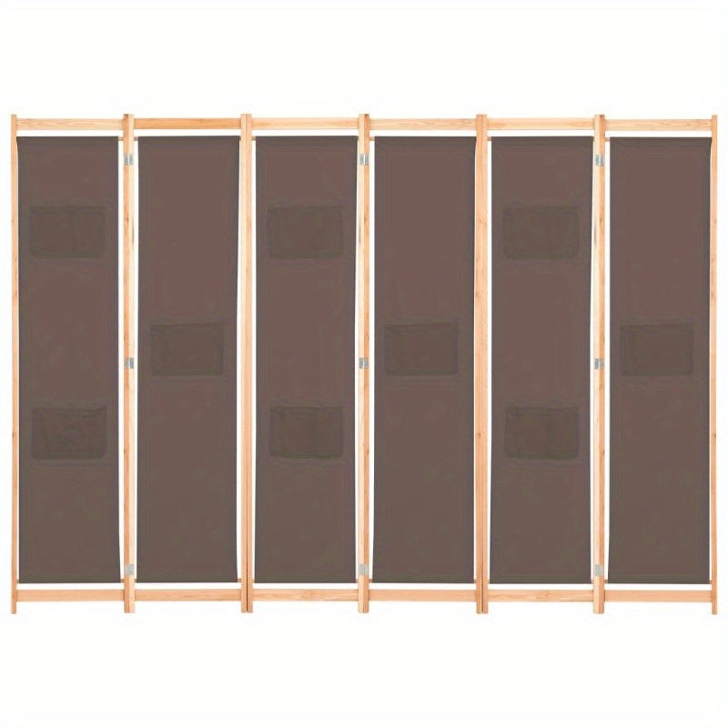 Kamerverdeler – Kamscherm – Ruimteverdeler – Scheidingswand – Panelenscherm – Bruin – 6 Panelen – 240 x 170 cm – Lichtgewicht Stof