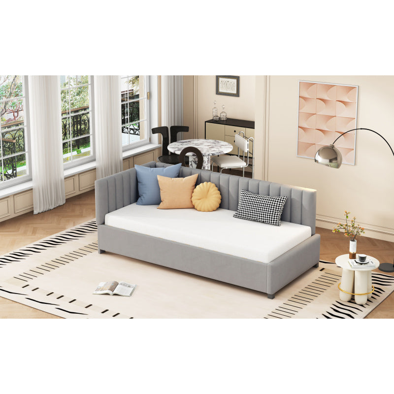 Bedbank – Slaapbank – Logeerbed – Sofa Bed – Bedmeubel – Velourse stof – Lattenbodem – 90x200 cm – Multifunctioneel design