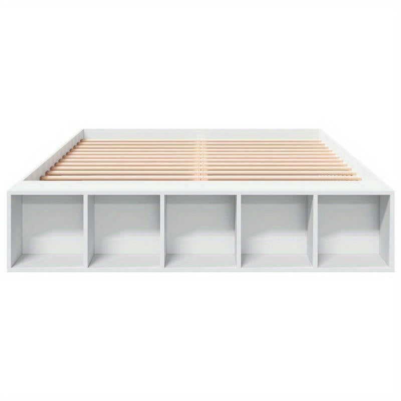 Modern Minimalist White Bed Frame with Under-Bed Storage - Heavy-Duty Hardwood Construction, Easy Assembly, Fits Standard Mattresses - for Small to Large Bedrooms, Bedroom Furniture, Contemporary Design, Durable Wood Construc