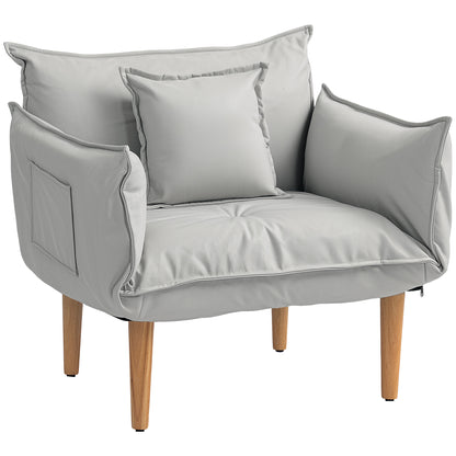2-in-1 Fauteuil – Lounge Stoel – Vloerstoel – Verstelbare Relaxstoel – Enkelstoel – Lichtgrijs Microvezel – Verstelbare Rugleuning – Verwijderbare Poten