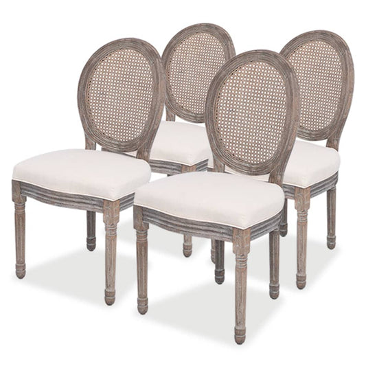 Eetkamerstoel – Eetkamerstoelen – Kuipstoel – Stoel – Set Van 4 – Linnen Bekleding – Rieten Rugleuning – Houten Frame – Komfortabele Foamvulling