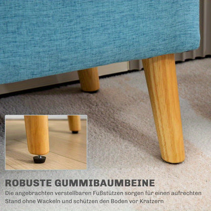 Opbergbank – Opbergbox – Zitbank – Opbergkist – Bankje – Blauw Gestoffeerde Opbergbank – Linnenlook Polyester – Stevige Rubberwood Poten – 110x39x45 cm – Verborgen Opbergruimte