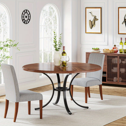Ronde Eettafel – Uitklapbare Tafel – Eetkamertafel – Keukentafel – Tafel Voor 4-6 Personen – Bruine Houtlook – Krasbestendig Oppervlak – Uitschuifbaar Blad