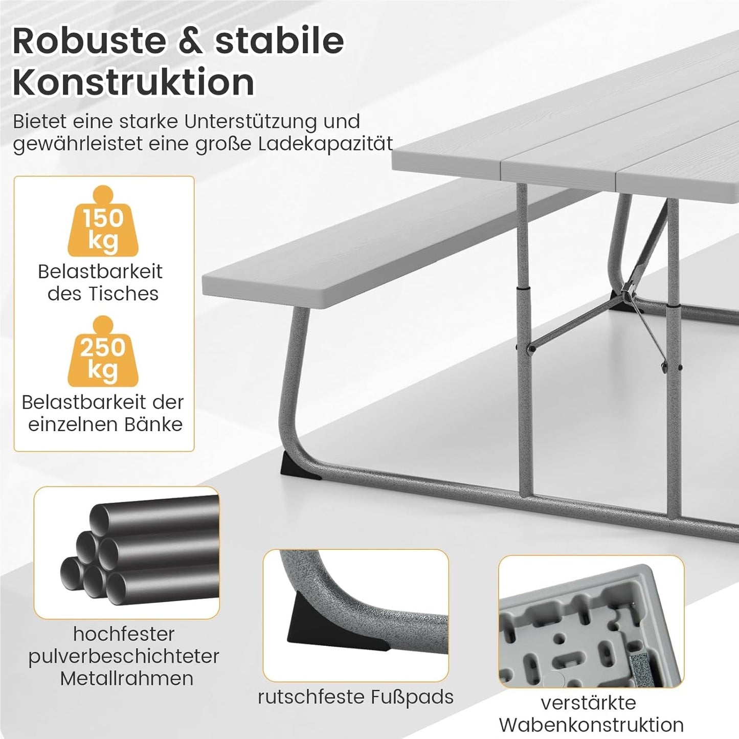 Biertafeltje – Biertafel – Bierbank – Biertafelset – Biertentset – Inklapbaar – HDPE Tafelblad – Parasolhouder