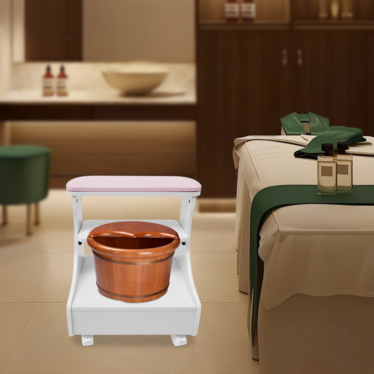 Foot Bath Trolleys on Wheels, Nail Rest Racks, Portable Esthetician Trolleys in Beauty Salons Or Nail Tech Spas, Foot Massage Stations