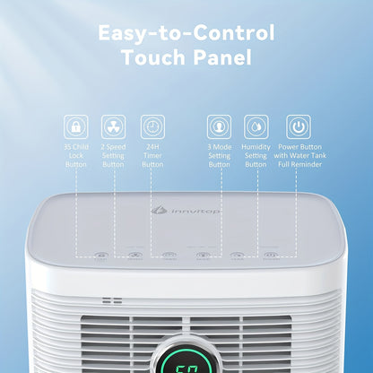 Household Dehumidifier With LED Digital Humidity Display, 24-hour Timer, 12L/day Continuous Drainage, For Drying Clothes In Bedroom And Basement