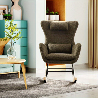 Schommelstoel – Fauteuil – Relaxstoel – Loungestoel – Schommelstoel Babykamer – Ergonomische Hoge Rugleuning – Massief Houten Frame & Metalen Poten – Extra Brede Zitting & Zachte Sponsvulling – Handmatig Verstelbaar – Groen