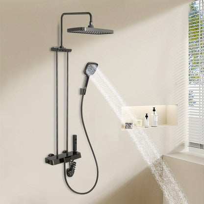 Douchekraan – Doucheset – Mengkraan – Thermostaatkraan – Handdouche – 5-in-1 Waterstanden – Messing en RVS – Zwart Mat
