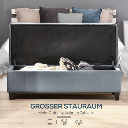 Opbergpoef – Opbergbank – Opbergbox – Poef Met Opbergruimte – Zithocker – Linnenlook – Ruime Opbergruimte – Houten Poten 125x49x41,5 cm Grijs