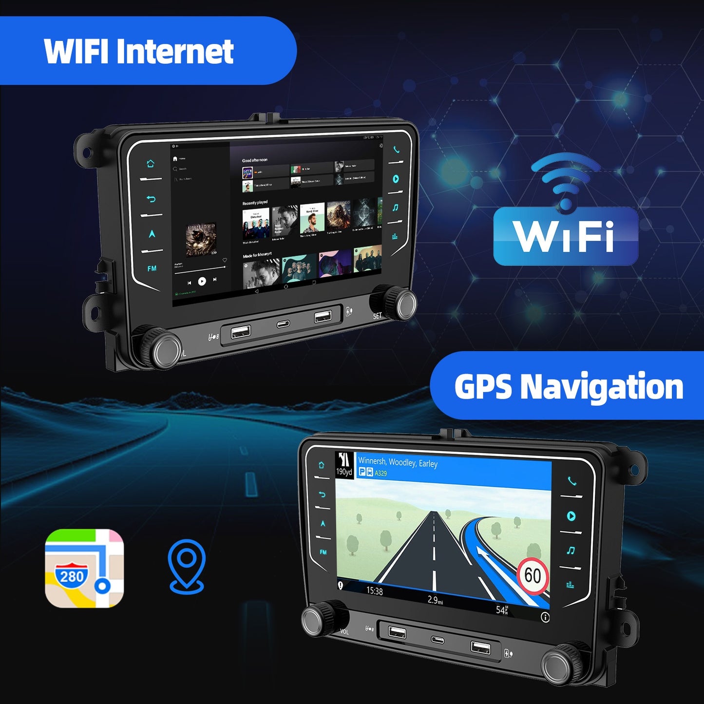 Android 14 Autoradio – Multimedia Systeem – Carplay Speler – Navigatie Radio – AHD Camera Inclusief – 7 Inch IPS Touchscreen – 4GB RAM 64GB Opslag