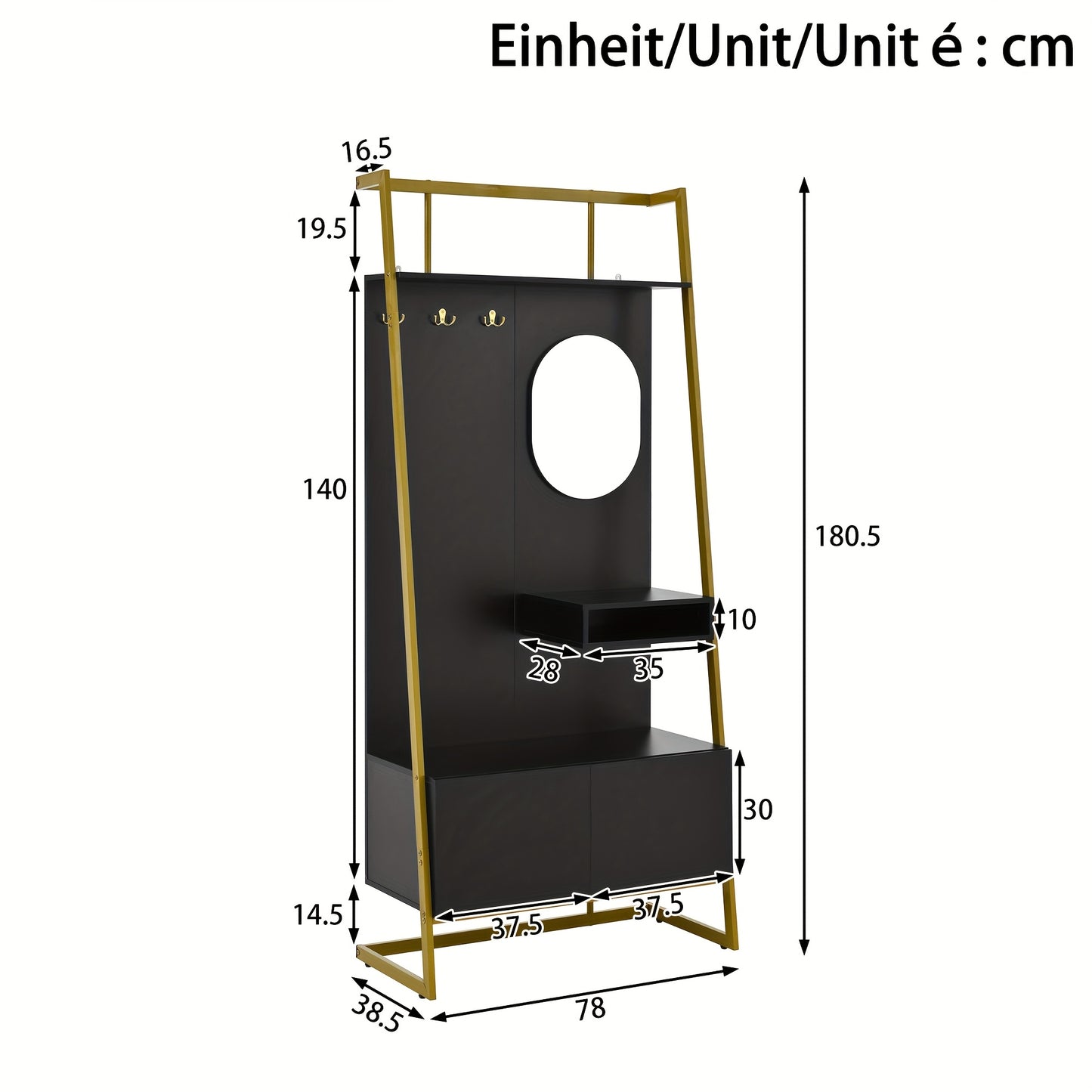 Multifunctionele Kast – Kledingkast – Schoenenbank – Spiegelkast – Opbergkast – Vrijstaand – Geen Montage – Ruimtebesparend – Duurzaam Niet-Houten Materiaal – Zwart