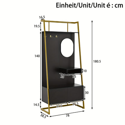Multifunctionele Kast – Kledingkast – Schoenenbank – Spiegelkast – Opbergkast – Vrijstaand – Geen Montage – Ruimtebesparend – Duurzaam Niet-Houten Materiaal – Zwart