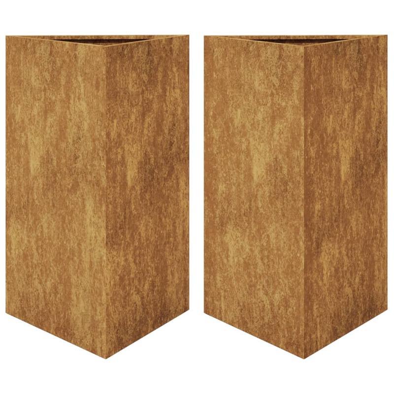 Plantenbak – Bloembak – Bloempot – Tuinbak – Tuinpot – Set van 2 – Driehoekig Design – Cortenstaal Weerbestendig 50x43x75 cm