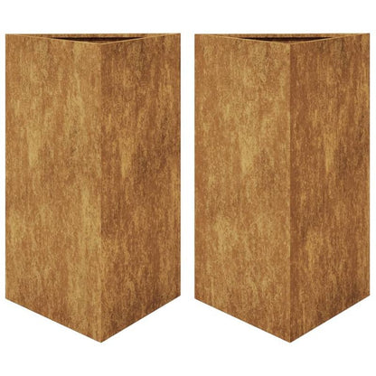 Plantenbak – Bloembak – Bloempot – Tuinbak – Tuinpot – Set van 2 – Driehoekig Design – Cortenstaal Weerbestendig 50x43x75 cm