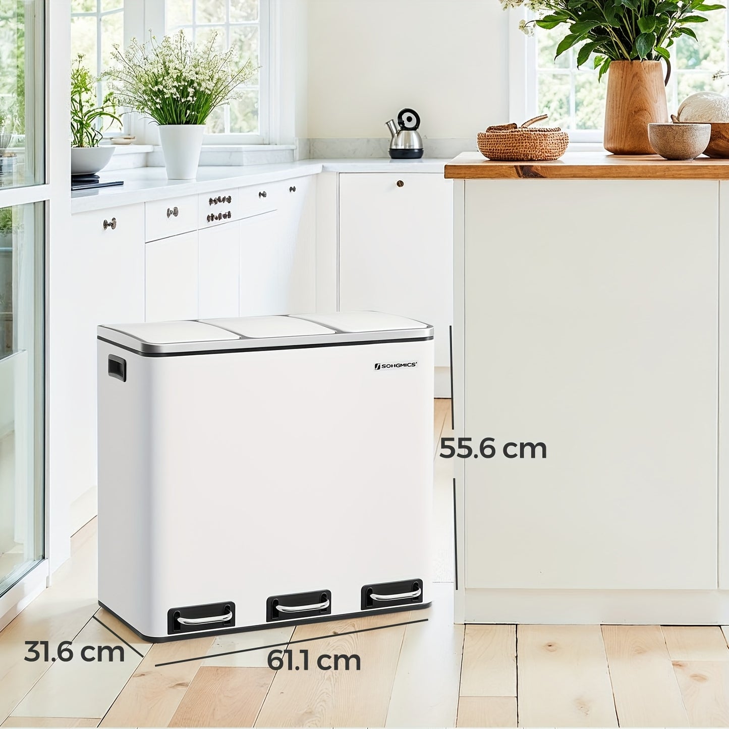 Keukenafvalbak – Prullenbak – Afvalemmer – Inzamelbak – Recyclingbak – 3 x 18L Compartimenten – Soft-Close Deksel en Stalen Frame
