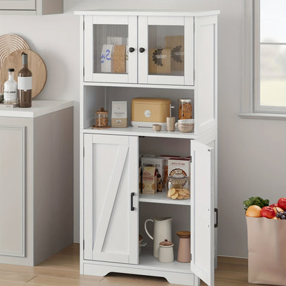 Vrijstaande Kast – Opbergkast – Badkamerkast – Keukenkast – Vitrinekast – Glazen Deuren – Verstelbare Planken – Duurzaam Polyester – Smal & Hoog Design
