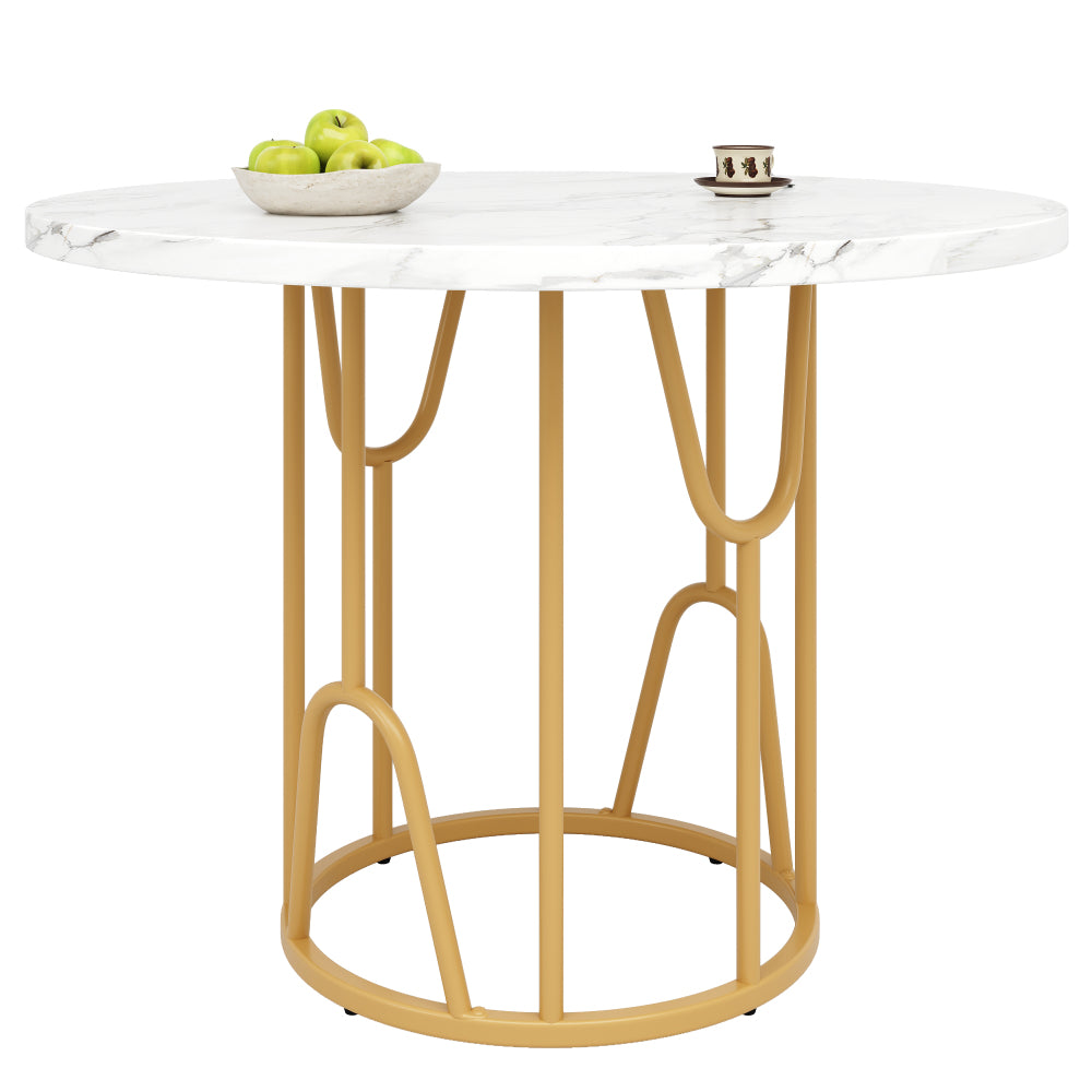 Ronde Eettafel – Eettafel Rond – Keukentafel – Eettafel Compact – Eettafel Modern – Goudkleurige Poten – 80x80x76 cm – Lichtgewicht & Geschikt Voor 4-6 Personen