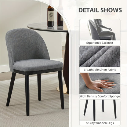 Set of 2 Modern Dining Chairs - Heavy-Duty MDF & Wood Legs, High Back Design with Deep Seat Cushioned - Elegant Contemporary Kitchen/Restaurant Chairs for Home, Office, or Commercial Use - Easy-Clean Fabric Upholstery, Home D