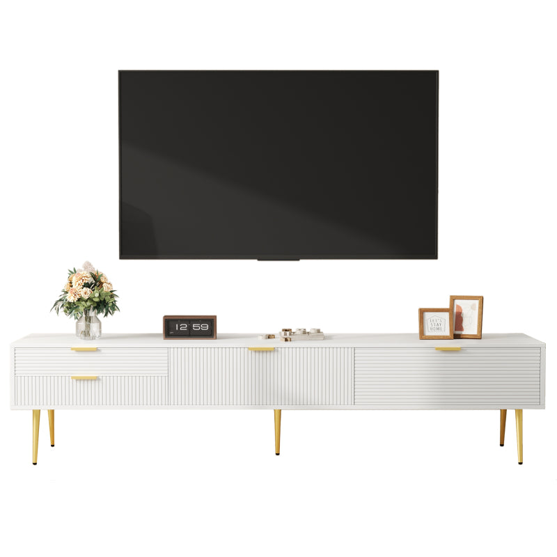 TV Meubel – Woonkamer Kast – Opbergkast – Dressoir – MDF Constructie – Kabeldoorvoer – Wit Met Gouden Accenten – 175 cm Breed