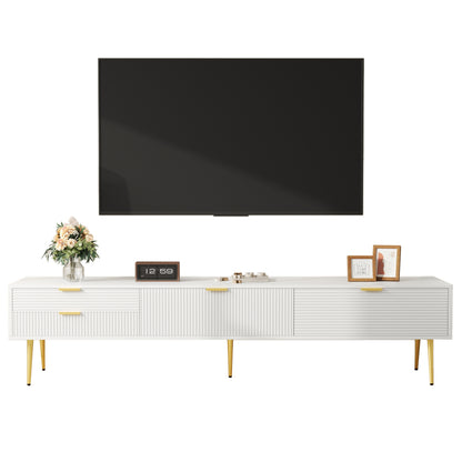 TV Meubel – Woonkamer Kast – Opbergkast – Dressoir – MDF Constructie – Kabeldoorvoer – Wit Met Gouden Accenten – 175 cm Breed