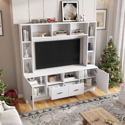 Modern TV Wall Cabinet & Display Furniture Set with 2 Cabinets, 2 Drawers, 11 Storage Compartments - Metal Frame Non-Wood Living Room Media Console, Shelving Unit for Small Spaces, Assembly Required