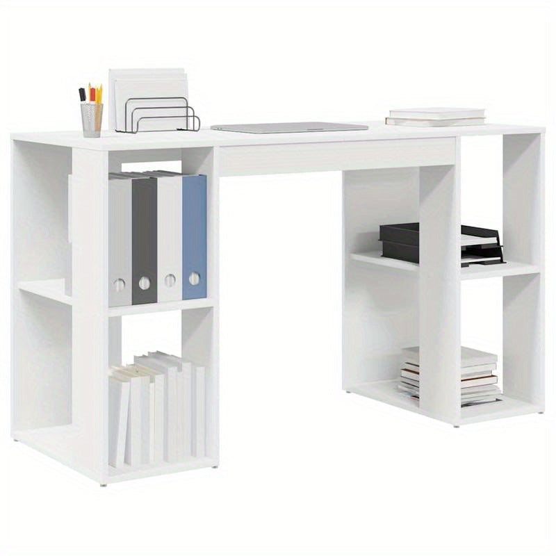Bureau – Werktafel – Werkplek – Schrijftafel – Compact Bureau – Wit – MDF & Hardhout – Ruime Opbergruimte – 130 x 50,5 x 75 cm