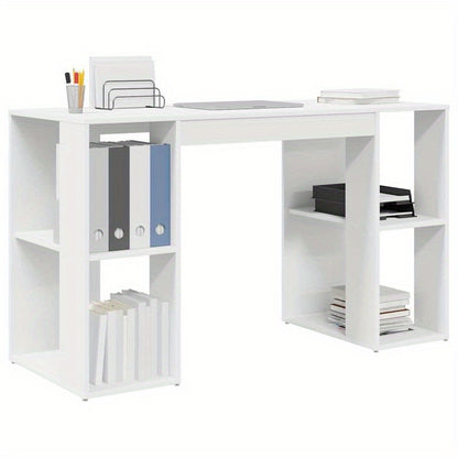 Bureau – Werktafel – Werkplek – Schrijftafel – Compact Bureau – Wit – MDF & Hardhout – Ruime Opbergruimte – 130 x 50,5 x 75 cm