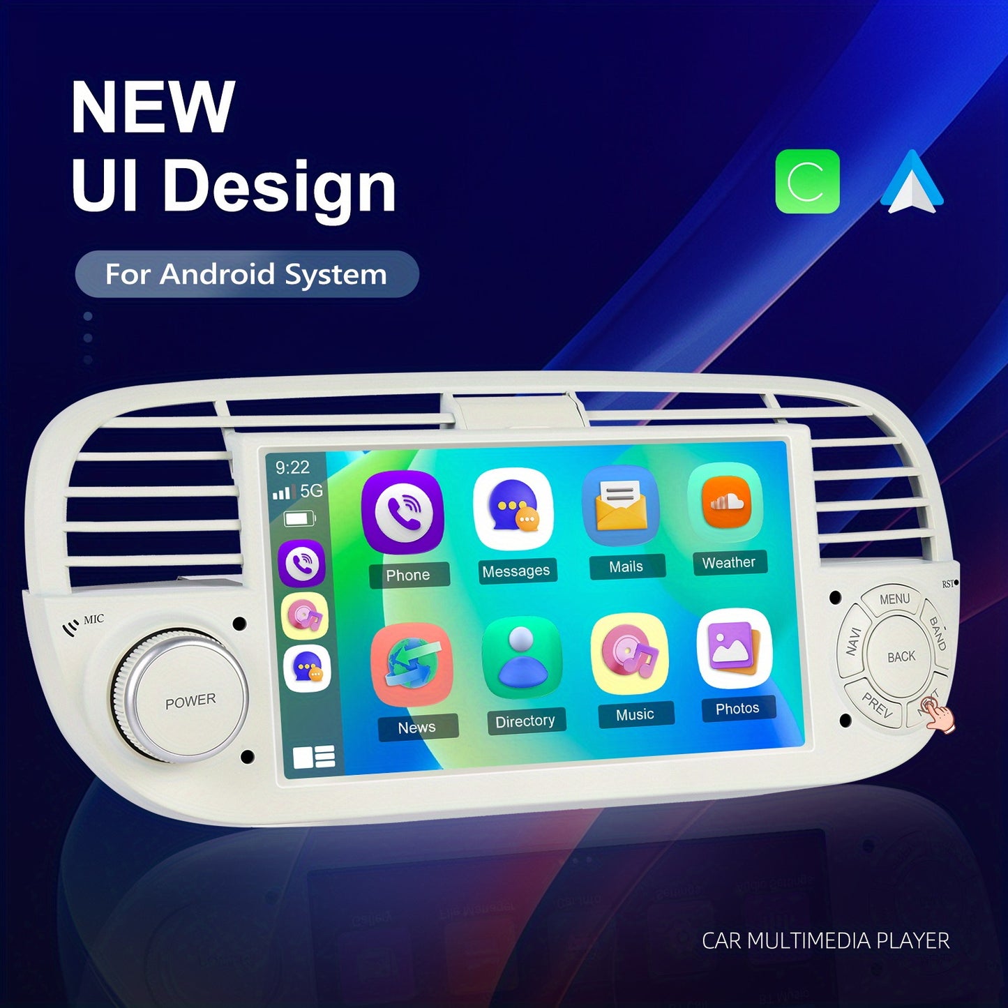 Autoradio Fiat 500 – Car Stereo – Multimedia Speler – Navigatiesysteem – Auto Radio – Met Camera & Microfoon – 7 Inch HD Scherm – Draadloze CarPlay & Android Auto
