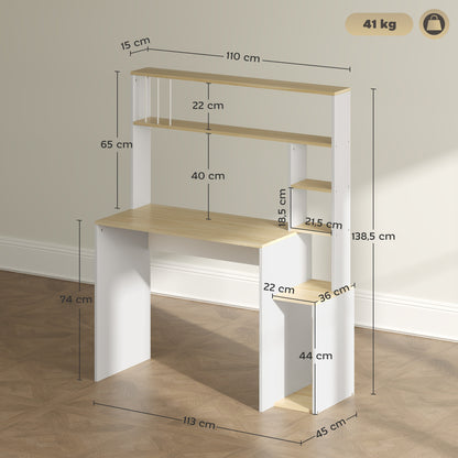 Bureau – Computertafel – Werkplekmeubel – Study Desk – Thuiswerkplek – Met Opbergruimte en CPU Houder – Grote Werkblad 113x45 cm – Eikenhoutkleur Melamine