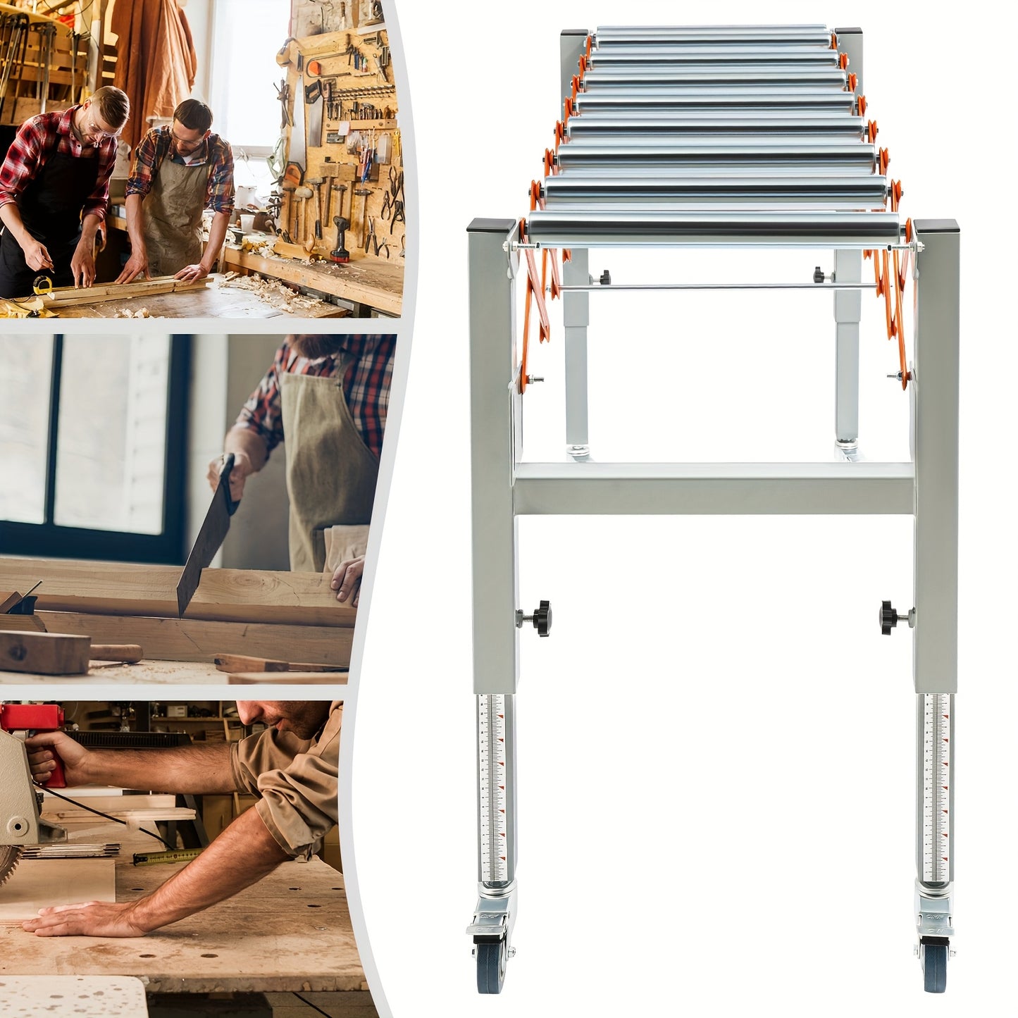 Verstelbare Transporttafel – Transporttafel Trolley – Werkbank – Transportwagen – Vouwbare Transporttafel – Robuuste IJzeren Constructie – Verstelbare Lengte 46-130 cm & Hoogte 50-80 cm – Met 4 Zwenkwielen Met Remmen