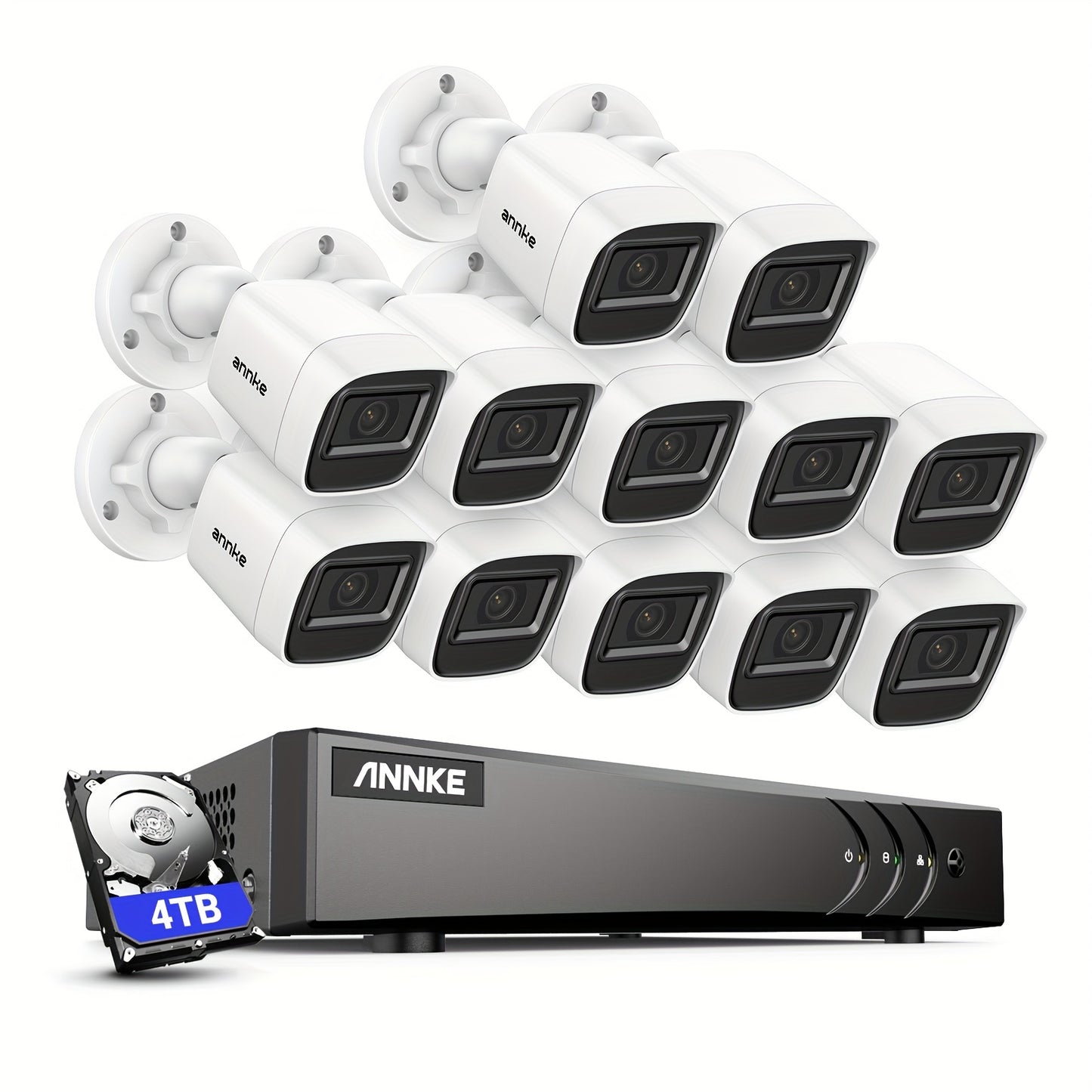 Beveiligingscamera Systeem – Camerabewaking – CCTV Camera – Bewakingscamera – Security Camera – 16 Kanaals – AI Bewegingsdetectie – 12x 1080P Bedrade Camera’s – 4TB Opslag – Nachtzicht 20 Meter