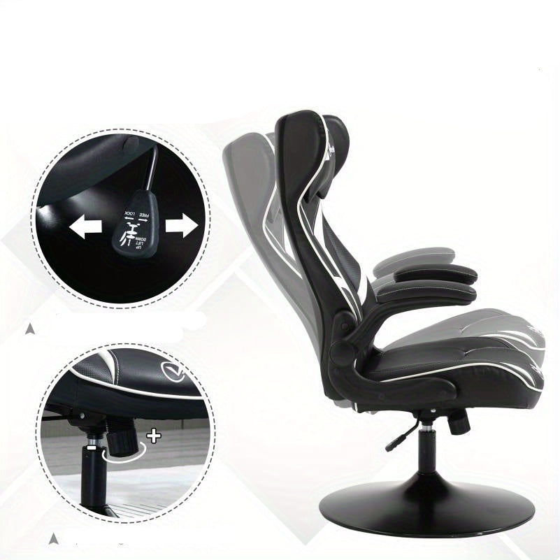 Gamingstoel – Bureaustoel – Gamestoel – Werkstoel – Ergonomische Stoel – Verstelbare Lendensteun – Ademend Mesh – Stalen Frame – Zwart Wit – Handmatig Verstelbare Rugleuning