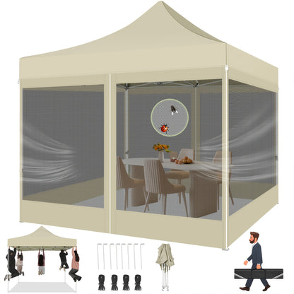 3×3m Tuinpaviljoen – Partytent – Voortent – Opvouwbare Tent – Tuin Tent – Met 4 Zijwanden – Muggennet – Stevig Stalen Frame – Waterafstotend Polyester