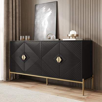 Dressoir – Modern Sideboard – Opbergkast – Ladekast – Kast – Zwart – 162x80x40 cm – Minimalistisch Design – Geschikt Voor Woonkamer Eetkamer Hal