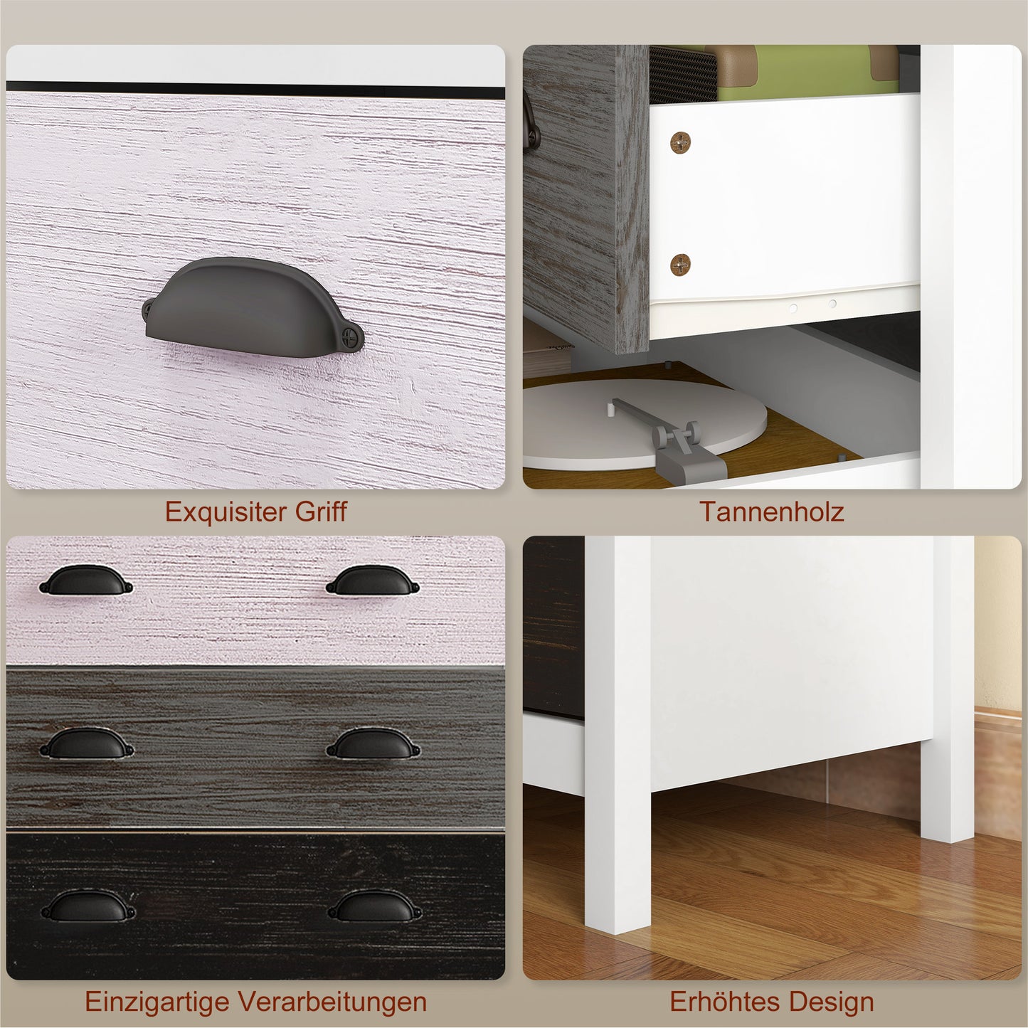 Ladekast – Dressoir – Kast – Opbergkast – Commode – Wit – 5 Lades – MDF En Dennenhout – Compact Formaat 70x38x85 cm
