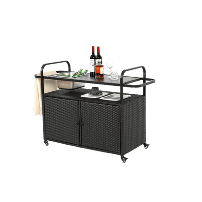 Barkar – Outdoor Bartafel – Serveerwagen – Trolley – Bar Cart – Waterbestendig Stalen Blad – Verstelbare Zwenkwielen met Remmen