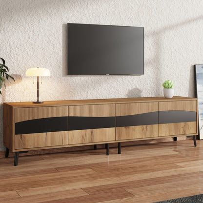 TV-meubel – TV-kast – TV-meubel woonkamer – Lowboard – Mediaconsol – Natuurlijke Houtkleur Met Zwarte Accenten – 180 cm Breed Met 4 Kasten En 30 kg Draagvermogen