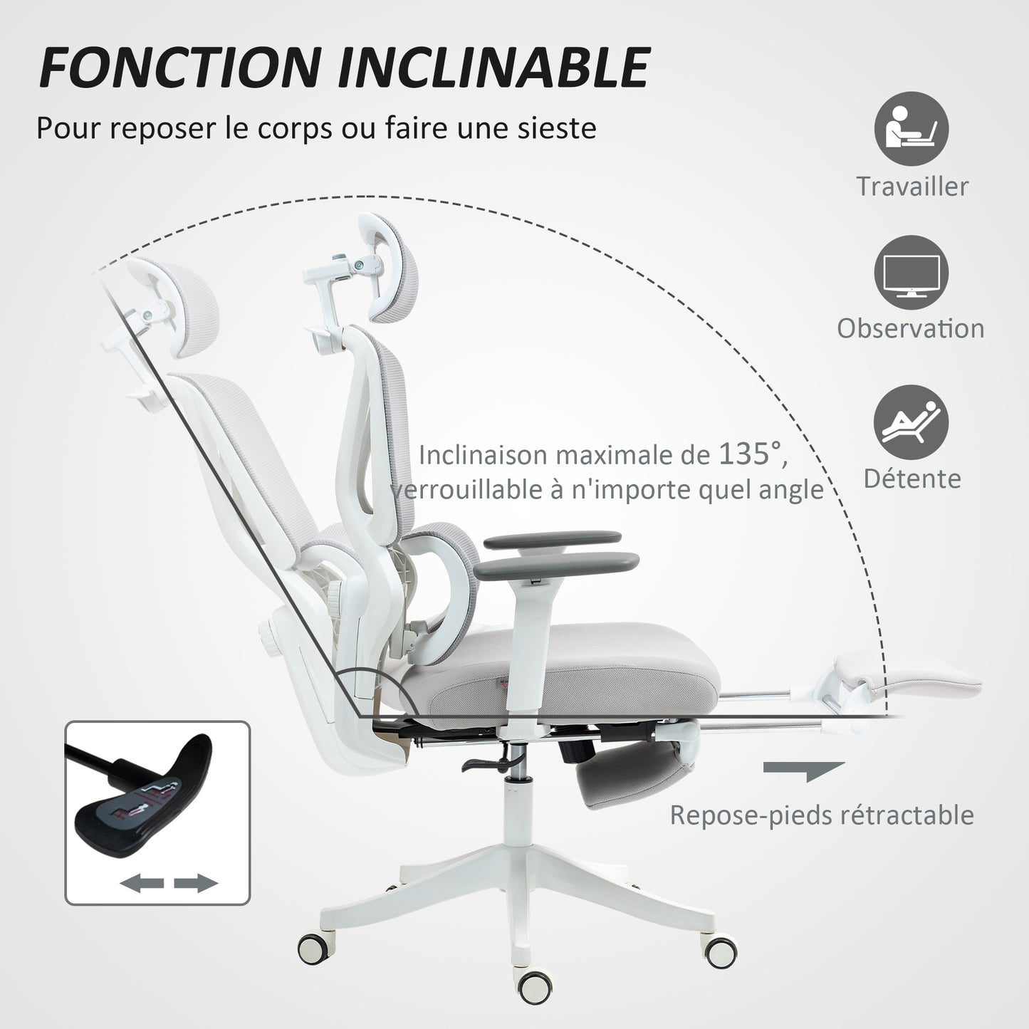 Bureaustoel – Office Chair – Kantoorstoel – Draaistoel – Gamestoel – Verstelbare Hoogte – Kantelbare Rugleuning tot 135° – Ademend Mesh – 3D Armleuningen