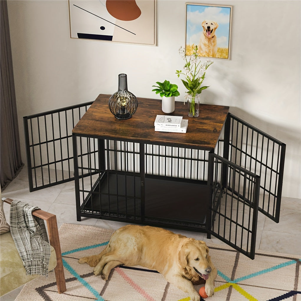 Hondenbench – Hondenkooi – Hondenren – Hondenverblijf – Hondenhuis – Zwarte Metalen Bench – Extra Stevig Met Afneembare Tray – Ruim XXL Voor Grote Honden