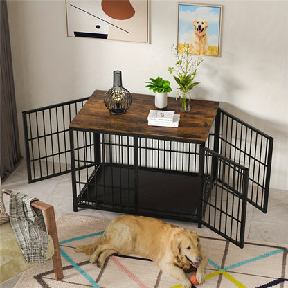 Hondenbench – Hondenkooi – Hondenren – Hondenverblijf – Hondenhuis – Zwarte Metalen Bench – Extra Stevig Met Afneembare Tray – Ruim XXL Voor Grote Honden