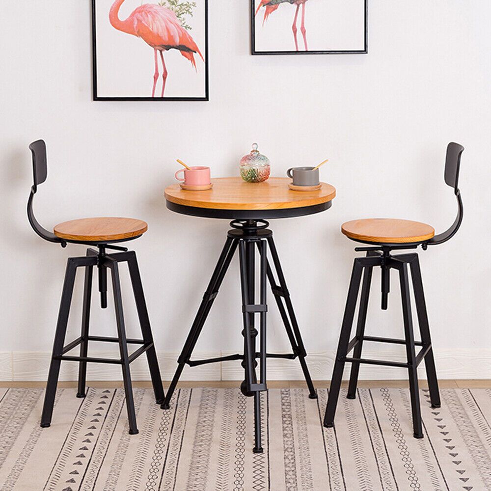 Barkrukken – Barstoelen – Keukenkrukken – Stoel Voor Keukeneiland – Industriële Barkrukken Zwart – Verstelbare Zithoogte 64-84 cm – Draaibaar Met Voetensteun – Set Van 2