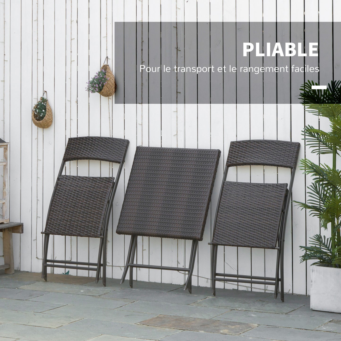 Bistroset – Tuinset – Balkonset – Tuinmeubel – Buitenmeubel – Inklapbaar – Zwart Metalen Frame Met Gevlochten Resin