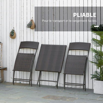 Bistroset – Tuinset – Balkonset – Tuinmeubel – Buitenmeubel – Inklapbaar – Zwart Metalen Frame Met Gevlochten Resin