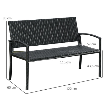 Tuinbank – Buitenbank – Tuinmeubel – Loungebank – Balkonbank – Zwart – Voor 2 Personen – Weerbestendig Epoxy Stalen Frame
