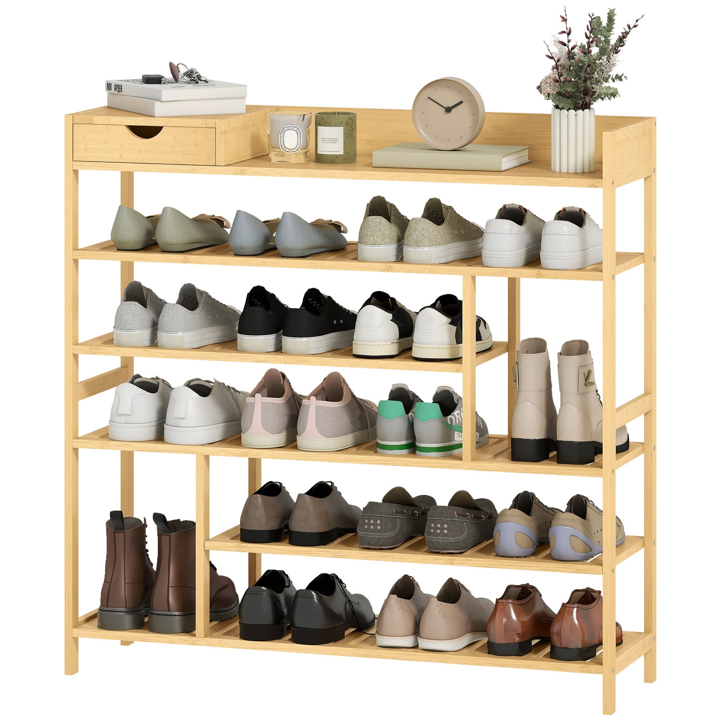 Schoenenkast – Schoenenrek – Schoenopberger – Schoenenschuifkast – Schoenmeubel – Bamboe Met Lade – Ruimte Voor 18 Paar Schoenen – Compact 101x30x100 cm
