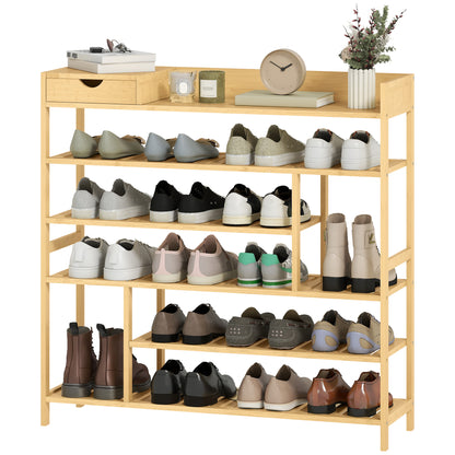 Schoenenkast – Schoenenrek – Schoenopberger – Schoenenschuifkast – Schoenmeubel – Bamboe Met Lade – Ruimte Voor 18 Paar Schoenen – Compact 101x30x100 cm