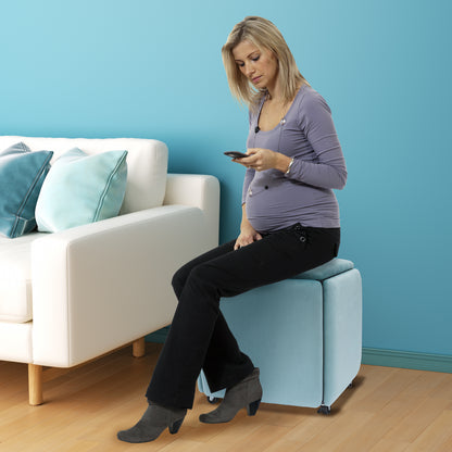 Poef – Zitpoef – Hocker – Voetenbank – Opbergpoef – Blauw – Multifunctioneel En Stapelbaar – Memory Foam Met Stalen Frame – 46x48 cm